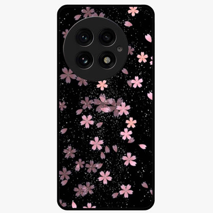 Pink Flower Black Background Glass Case for 1+13 striking front view featuring vibrant pink flower on dark backdrop
