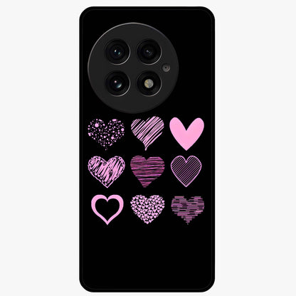 Pink Heart Aesthetic Glass Case for 1+13 cute front view featuring minimal heart artwork in soft pink tones