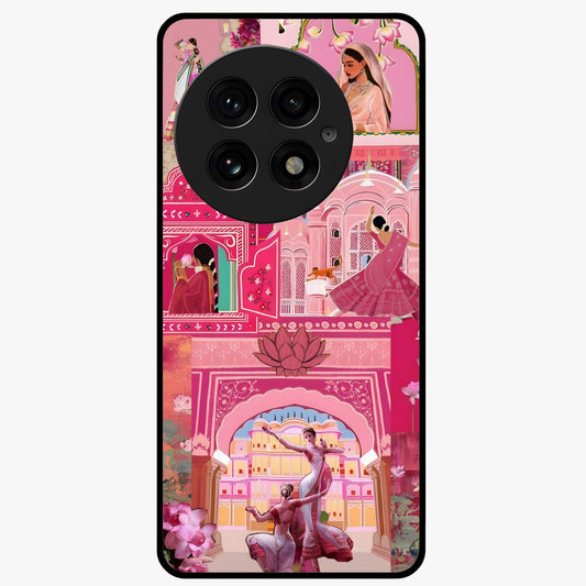 Pink Palace Muse Glass Case for 1+13 elegant front view featuring palace inspired artwork in soft pink hues