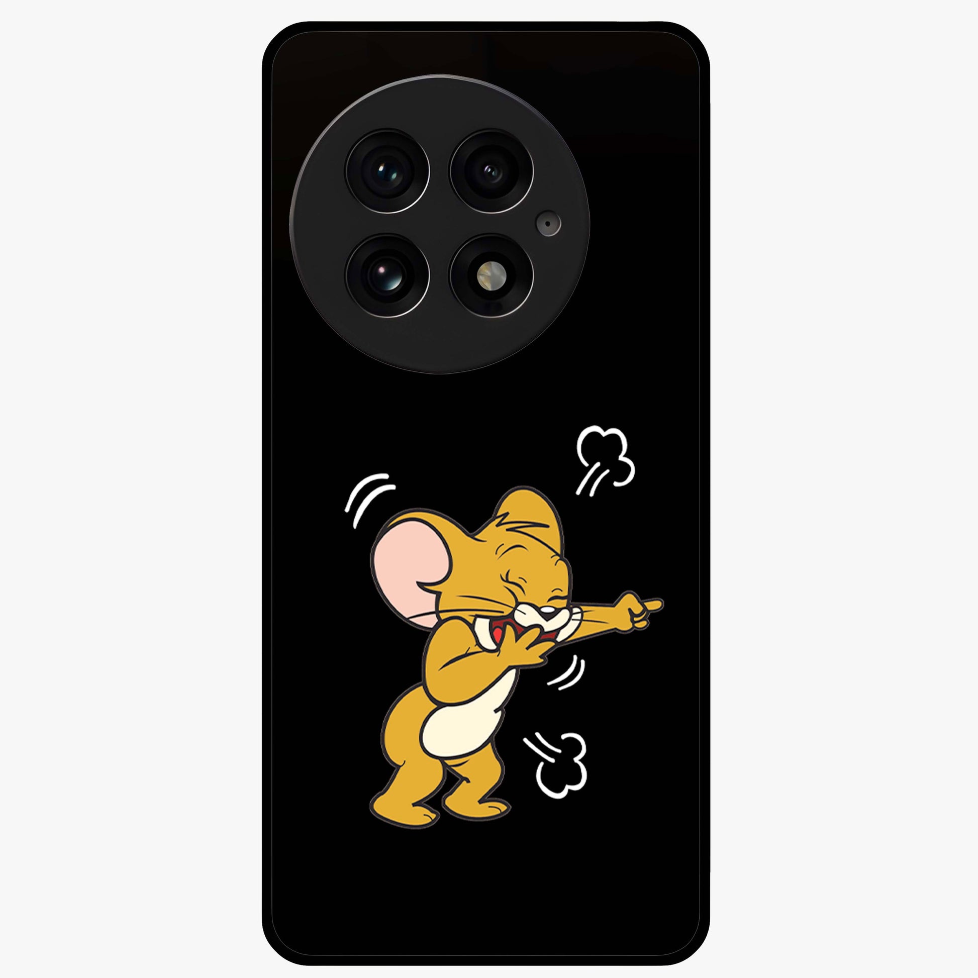 Playful Jerry Vibes Glass Case for 1+13 cheerful front view featuring animated cartoon artwork with playful energy