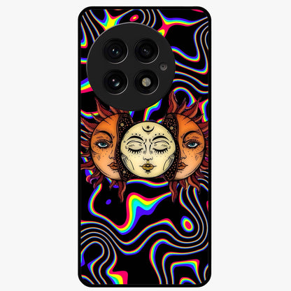 Psychedelic Sun Glass Case for 1+13 artistic front view featuring vibrant sun artwork in psychedelic colors