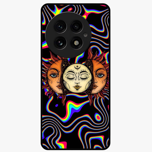 Psychedelic Sun Glass Case for 1+13 artistic front view featuring vibrant sun artwork in psychedelic colors