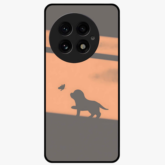 Puppy Shadow Art Glass Case for 1+13 charming front view featuring artistic puppy silhouette artwork
