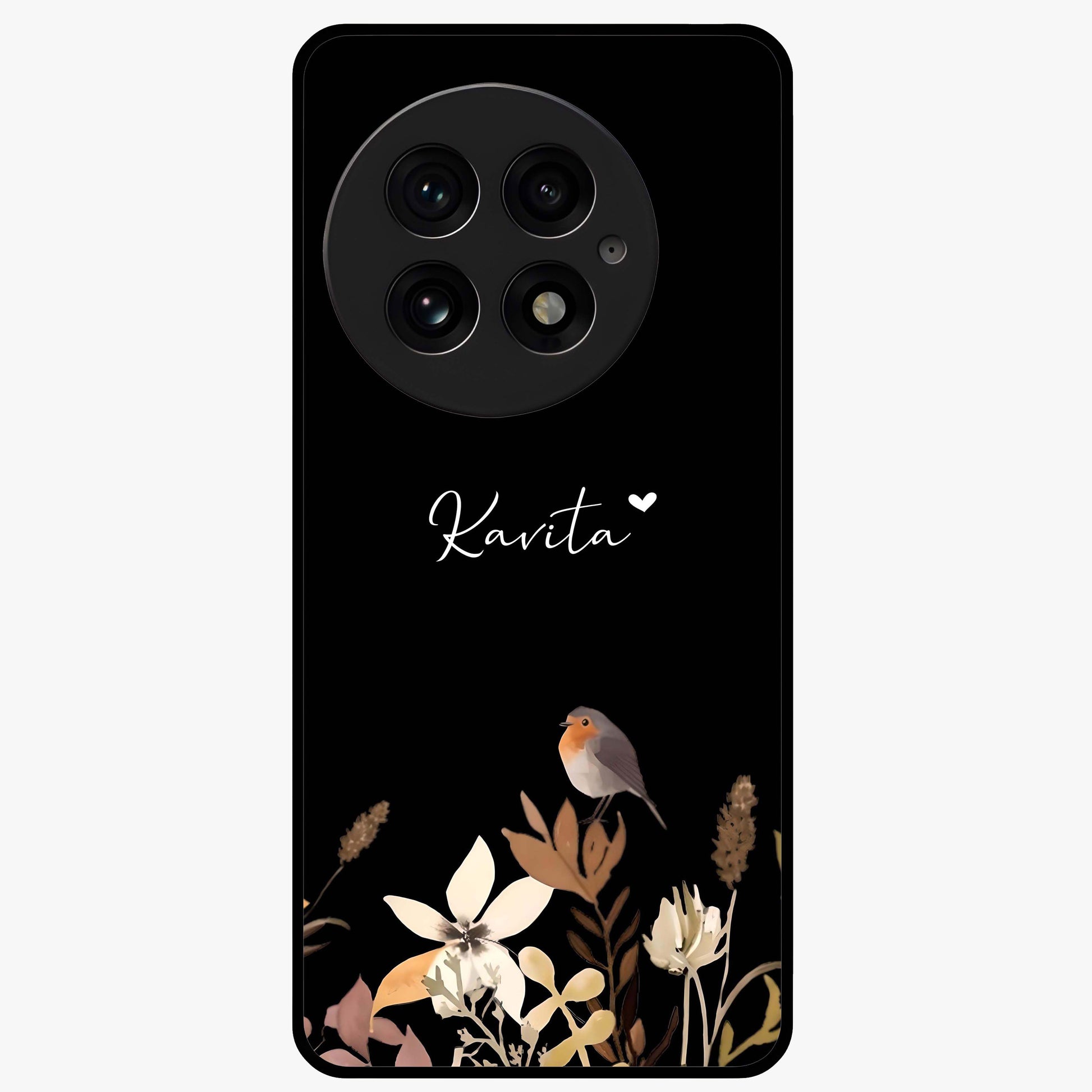 Quiet Garden Tune Glass Case for 1+13 serene front view featuring peaceful floral garden artwork