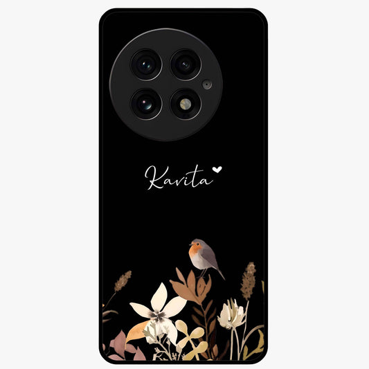 Quiet Garden Tune Glass Case for 1+13 serene front view featuring peaceful floral garden artwork