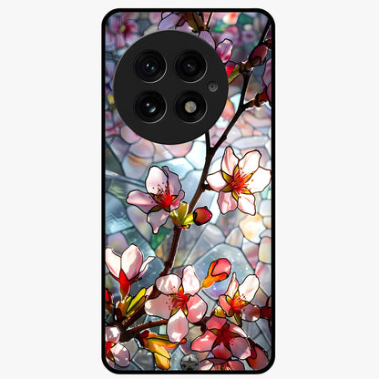Radiant Bloom Glow Glass Case for 1+13 vibrant front view featuring glowing floral artwork in warm tones