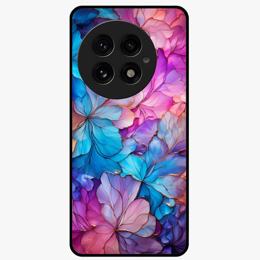 Radiant Floral Whirl Glass Case for 1+13 artistic front view featuring swirling floral artwork