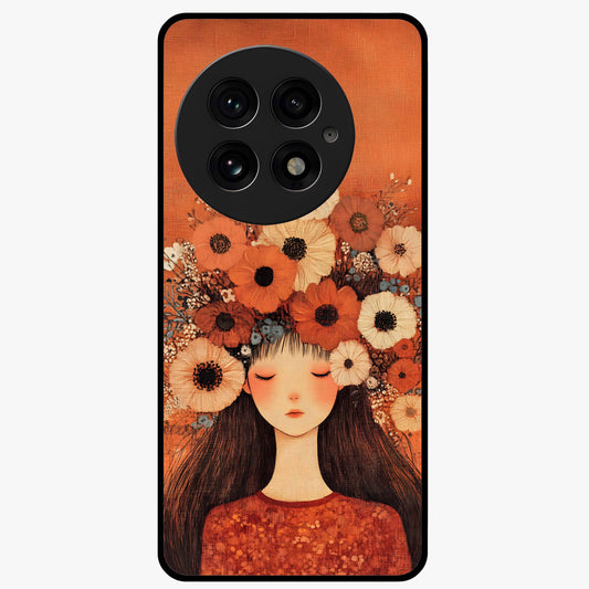 Radiant Flower Thoughts Glass Case for 1+13 soft front view featuring delicate floral artwork with artistic vibe