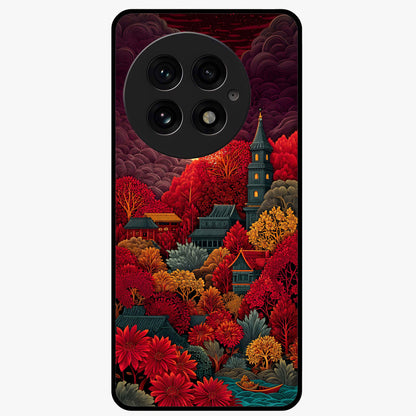 Red Scenery Hot Glass Case for 1+13 dramatic front view featuring bold red landscape artwork