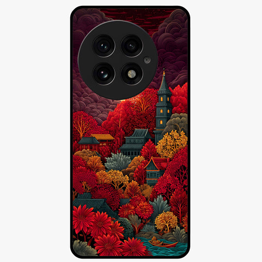Red Scenery Hot Glass Case for 1+13 dramatic front view featuring bold red landscape artwork