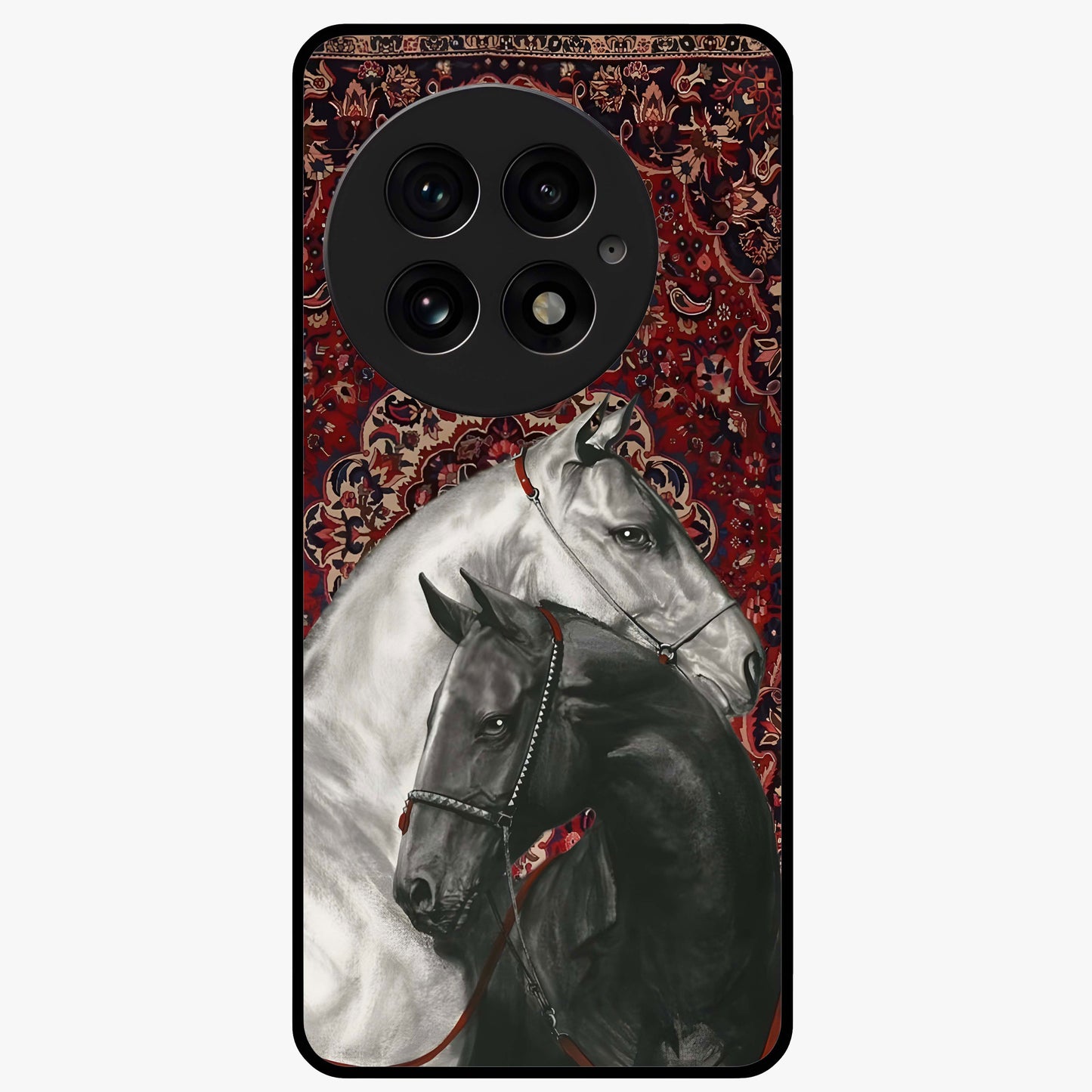 Regal Stallion Tapestry Glass Case for 1+13 powerful front view featuring majestic horse artwork with tapestry style detailing