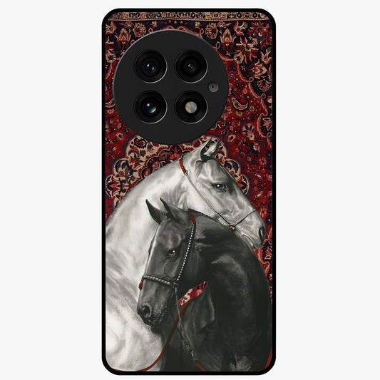 Regal Stallion Tapestry Glass Case for 1+13 powerful front view featuring majestic horse artwork with tapestry style detailing