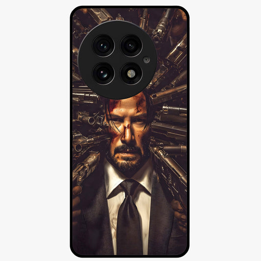 Relentless Shadow Assassin Glass Case for 1+13 intense front view featuring dark warrior inspired artwork
