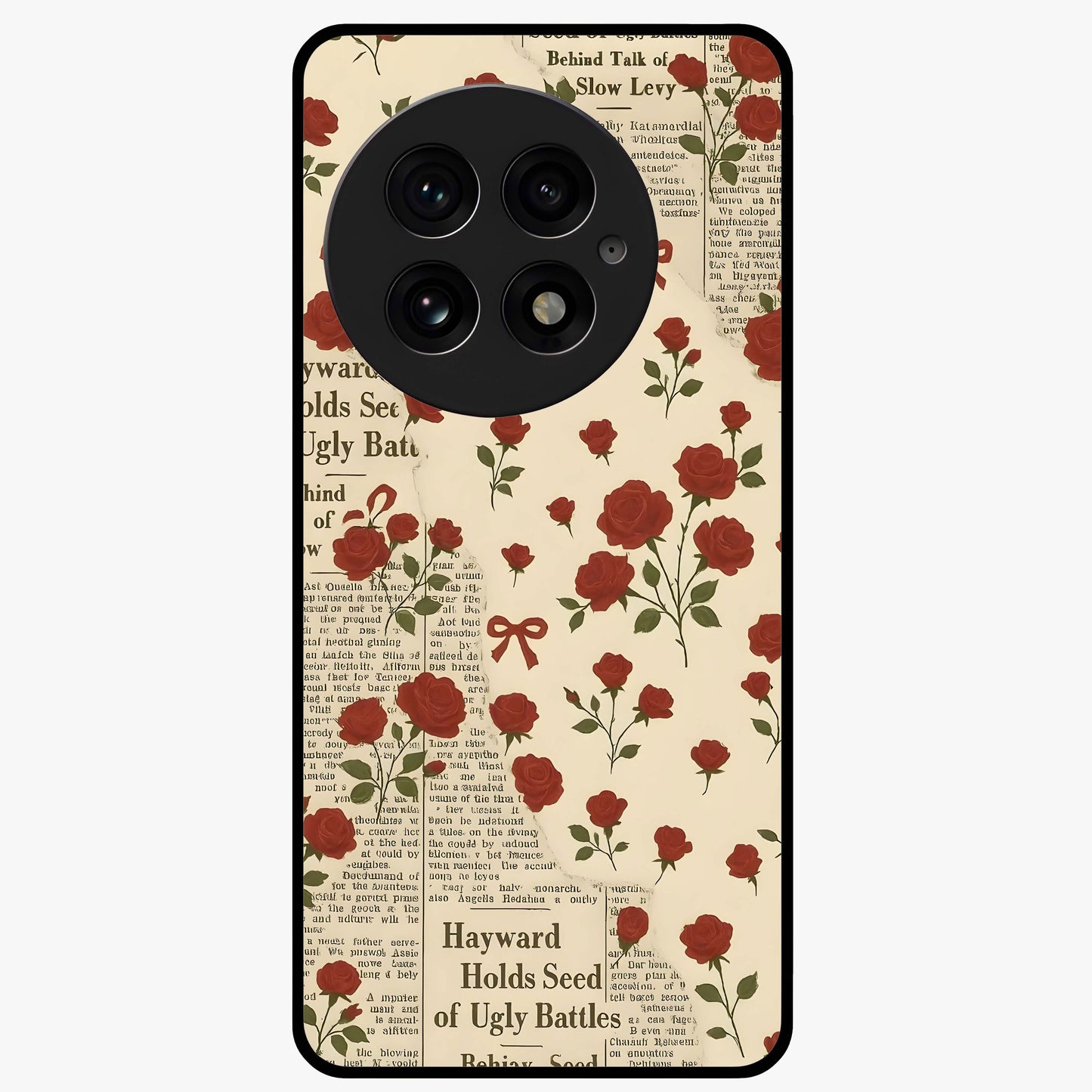 Retro Rose Journal Glass Case for 1+13 elegant front view featuring vintage rose artwork with journal aesthetic