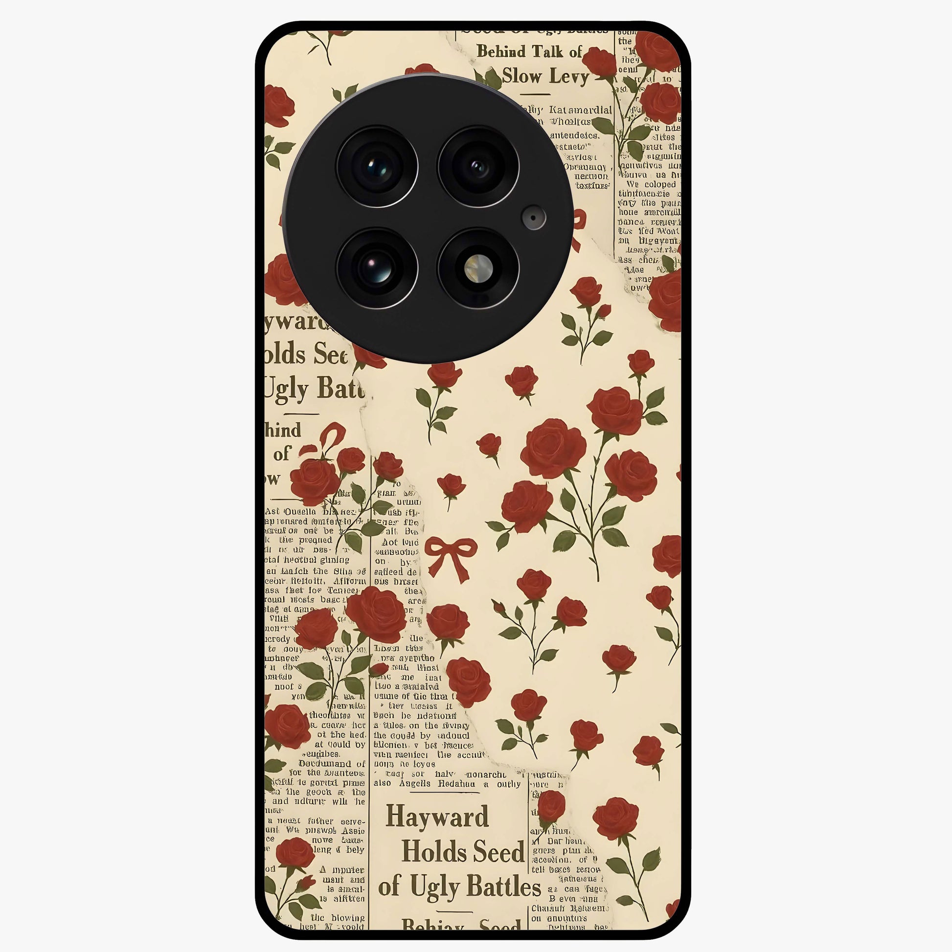 Retro Rose Journal Glass Case for 1+13 elegant front view featuring vintage rose artwork with journal aesthetic