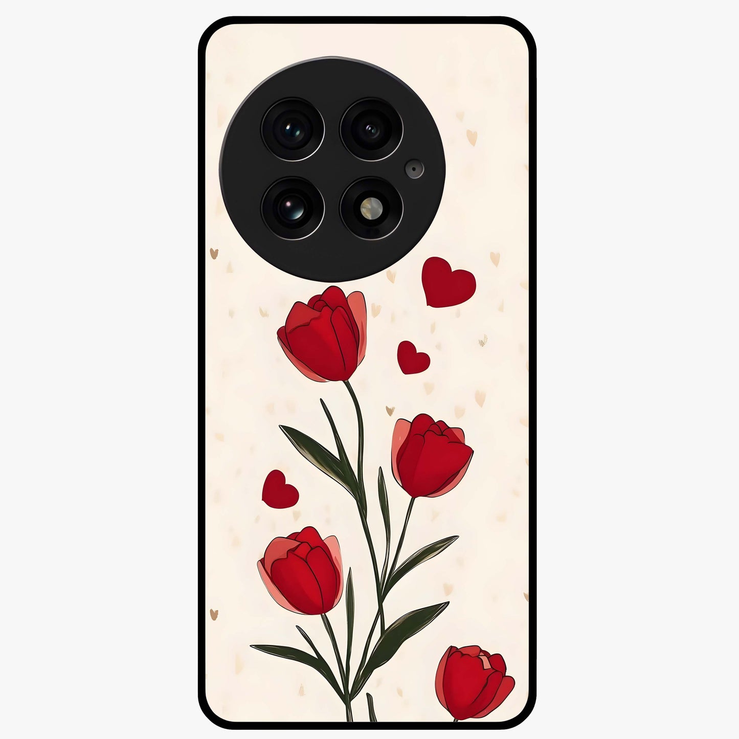 Romantic Tulip Hearts Glass Case for 1+13 sweet front view featuring tulip floral artwork with heart accents
