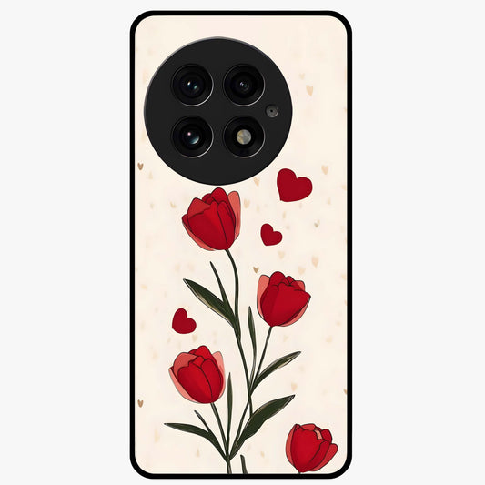 Romantic Tulip Hearts Glass Case for 1+13 sweet front view featuring tulip floral artwork with heart accents