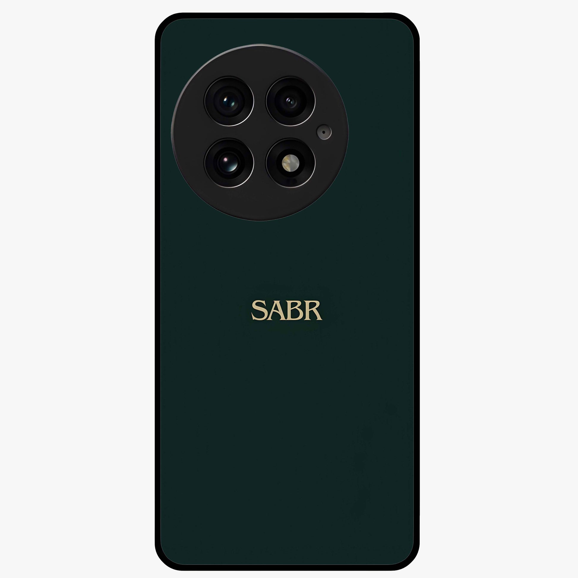Sabr Minimal Patience Glass Case for 1+13 clean front view featuring minimalist typography artwork
