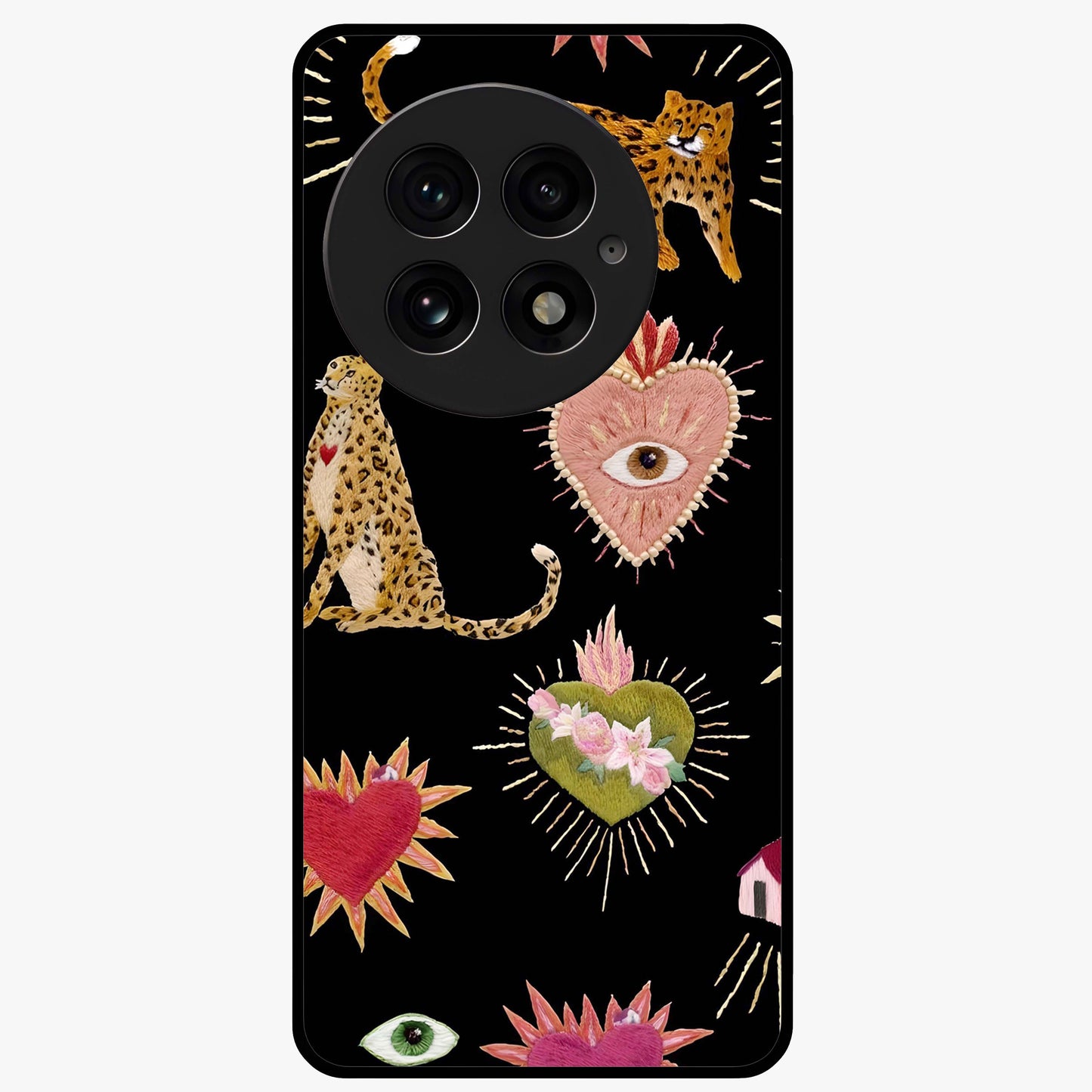 Sacred Jungle Heart Glass Case for 1+13 vibrant front view featuring jungle inspired artwork with symbolic heart accents