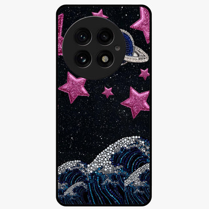 Saturn Pink Storm Glass Case for 1+13 bold front view featuring cosmic Saturn artwork in vibrant pink tones