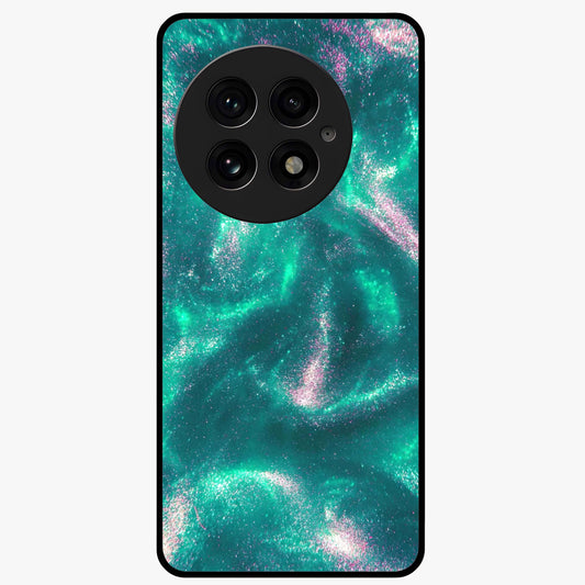 Shimmering Nebula Waves Glass Case for 1+13 vibrant front view featuring cosmic wave artwork in glowing tones