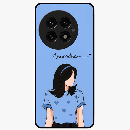 Soft Hearts Girl Glass Case for 1+13 cute front view featuring illustrated girl with soft heart accents