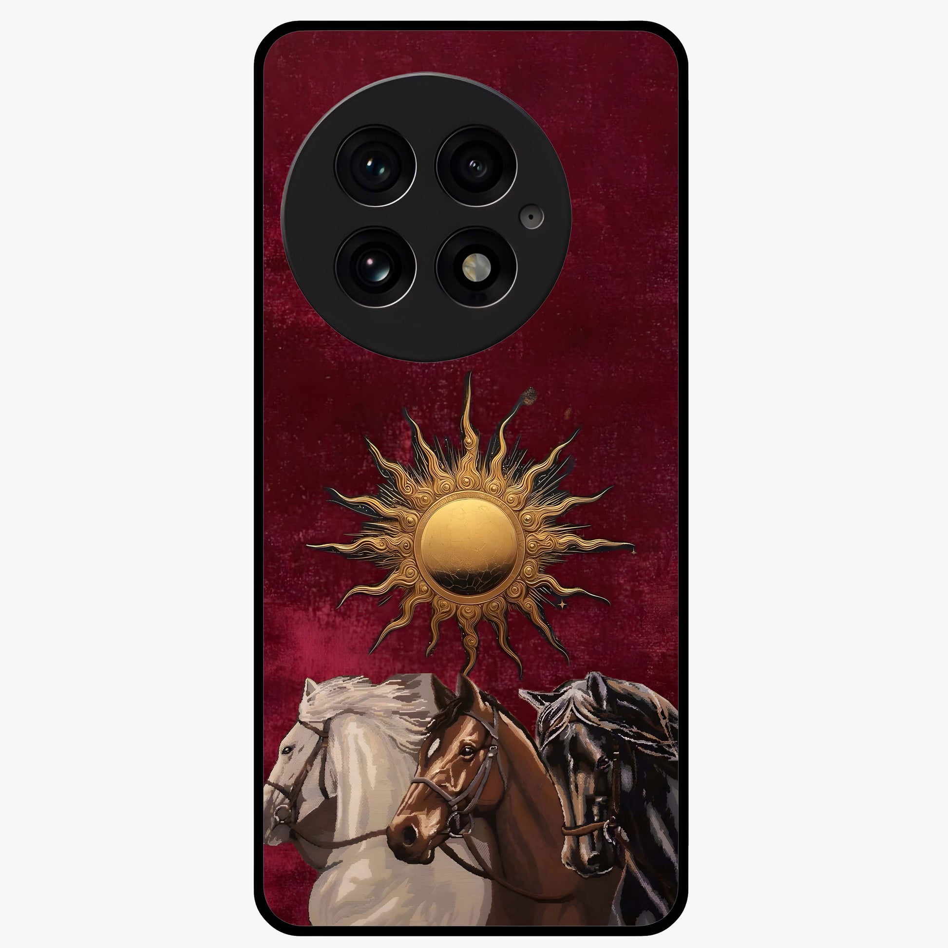 Solar Riders Glass Case for 1+13 dynamic front view featuring bold rider inspired artwork with solar tones
