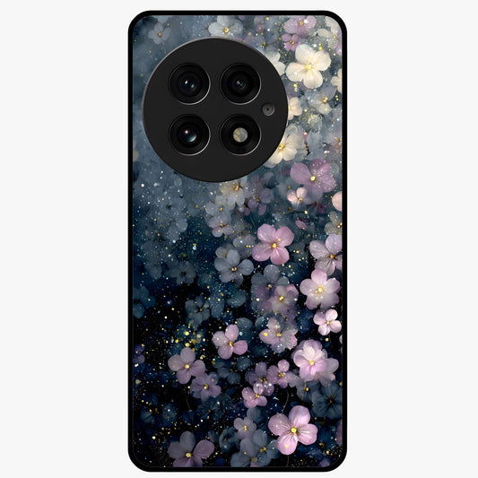 Starlit Blossom Dreams Glass Case for 1+13 dreamy front view featuring floral artwork under sparkling night sky
