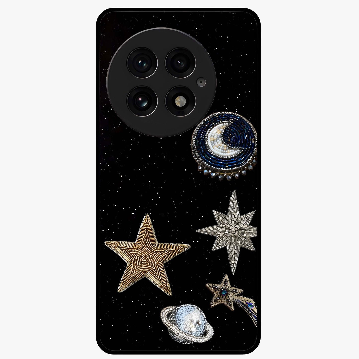Starlit Cosmic Dreams Glass Case for 1+13 vibrant front view featuring galaxy inspired artistic artwork