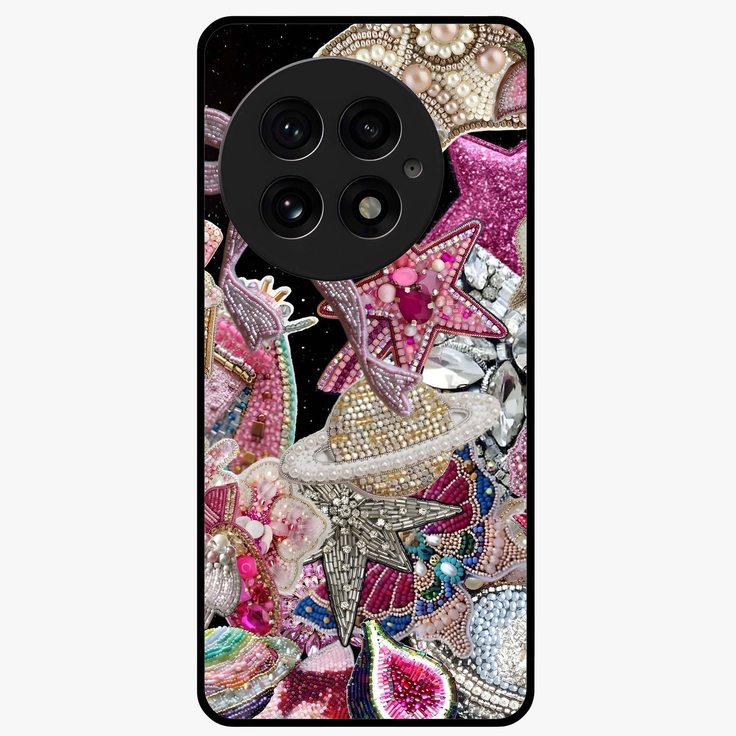 Starlit Jewel Dream Glass Case for 1+13 luxurious front view featuring jewel inspired artwork with star accents