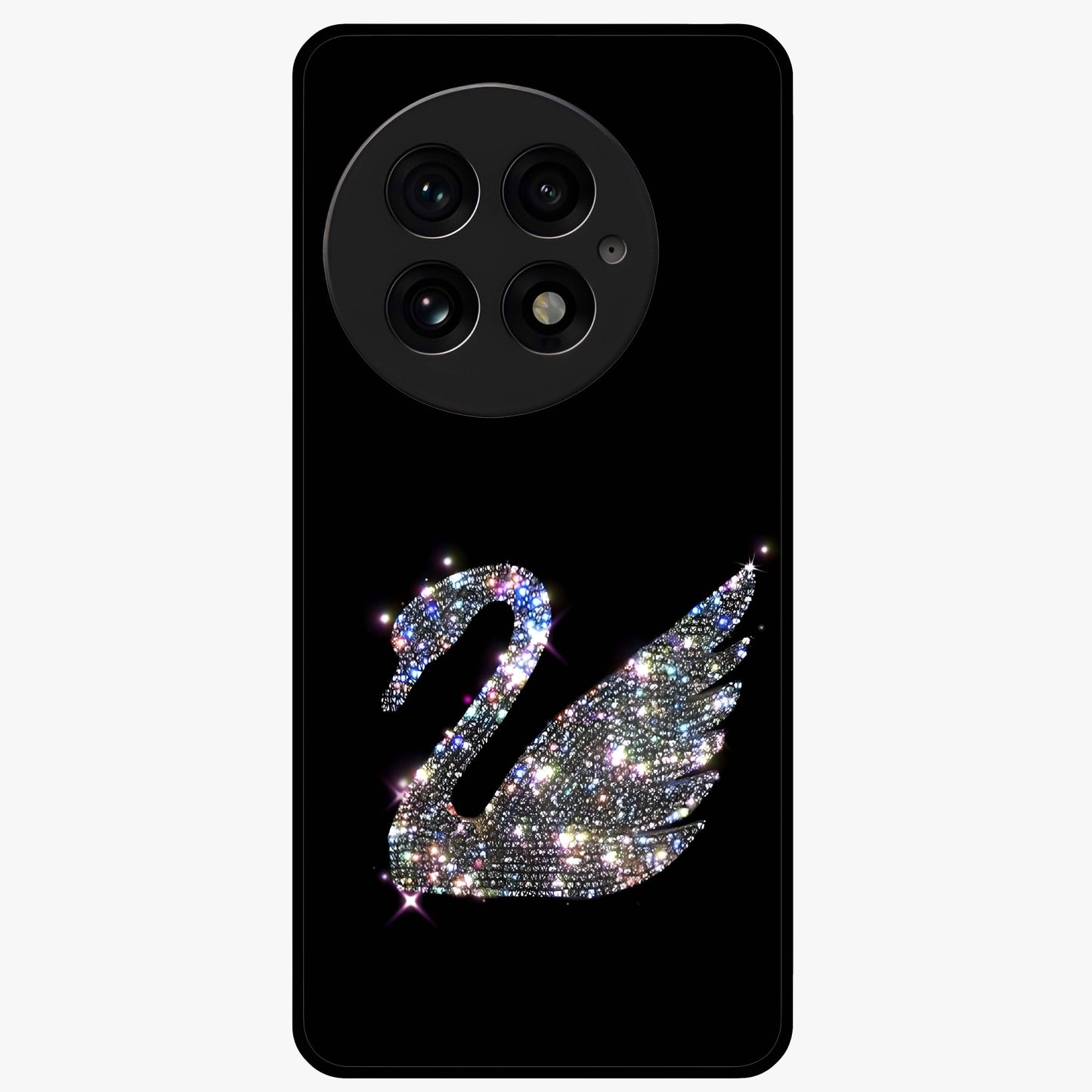 Starlit Swan Grace Glass Case for 1+13 graceful front view featuring swan artwork under shimmering night sky