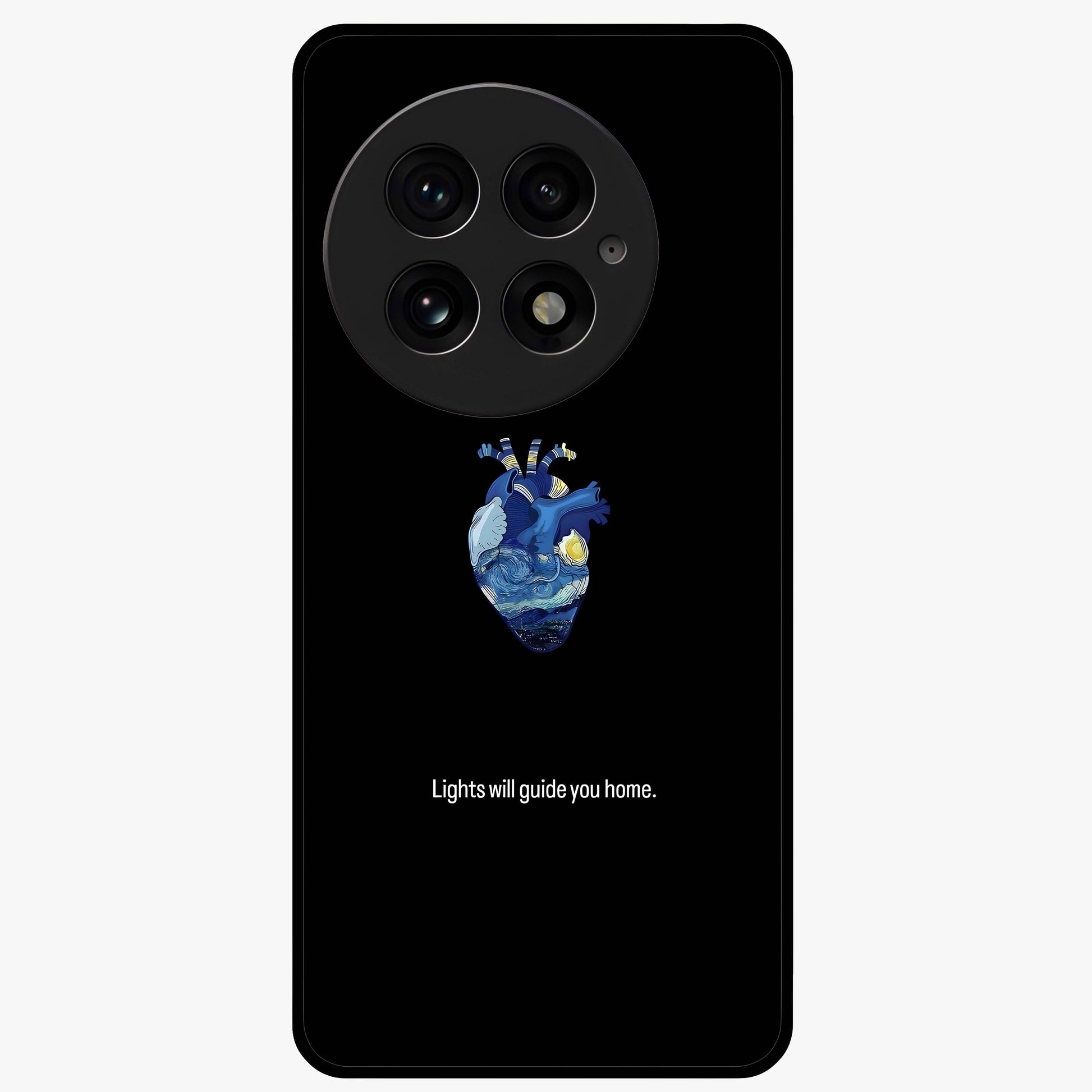 Starry Heart Compass Glass Case for 1+13 artistic front view featuring heart shaped compass artwork with star details