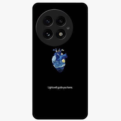 Starry Heart Compass Glass Case for 1+13 artistic front view featuring heart shaped compass artwork with star details