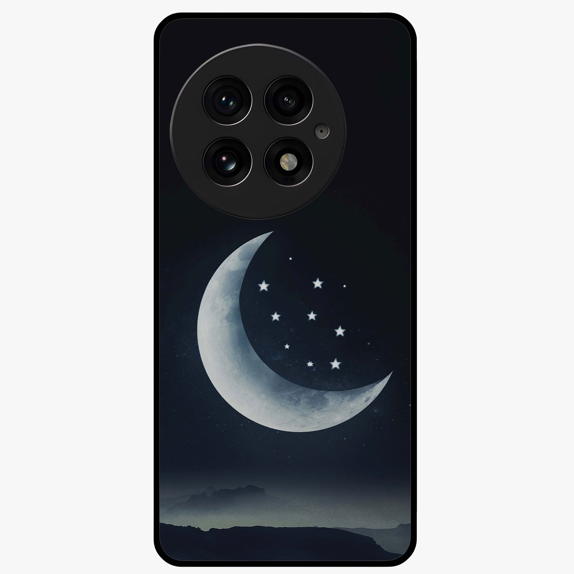 Starry Moon Pattern Glass Case for 1+13 dreamy front view featuring moon and star patterned artwork