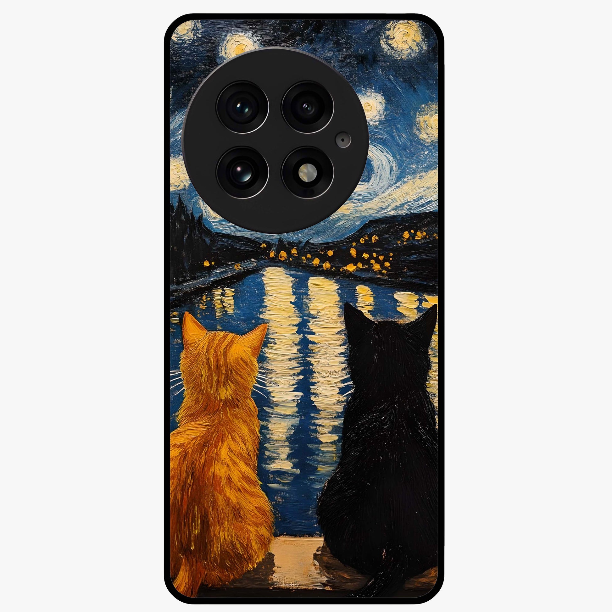 Starry River Cats Glass Case for 1+13 artistic front view featuring cats by a glowing river under starry sky