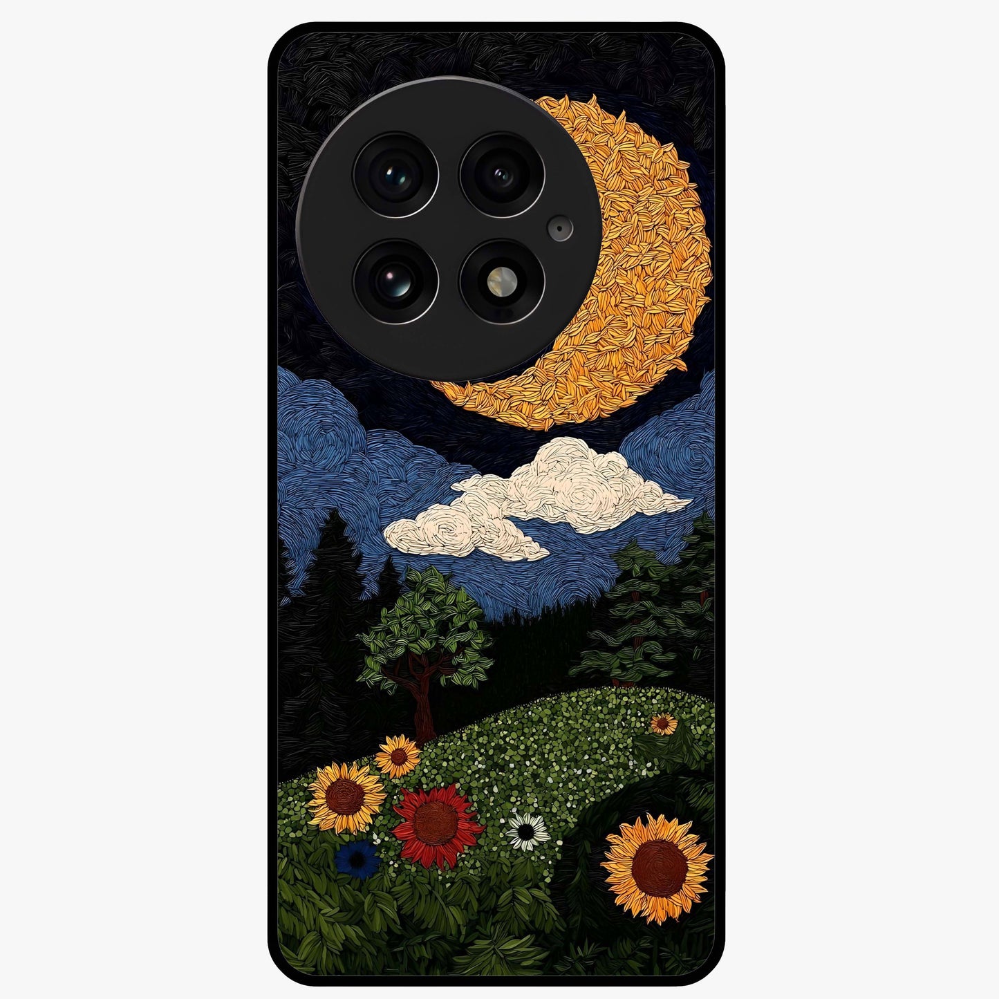 Sun and Moon Magic Design Glass Case for 1+13 artistic front view featuring symbolic sun and moon artwork