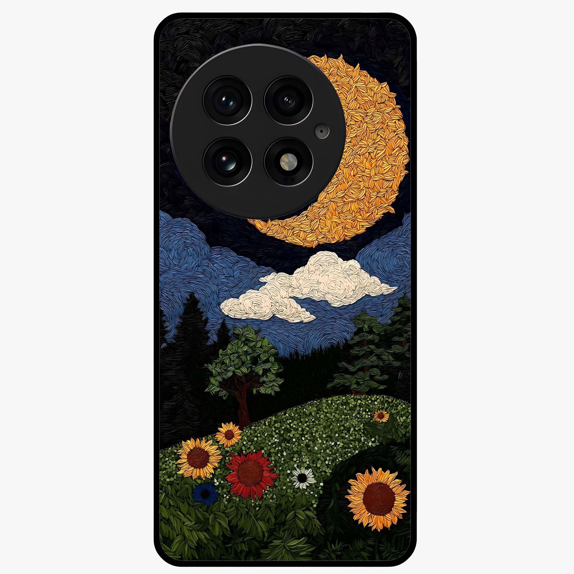Sun and Moon Magic Design Glass Case for 1+13 artistic front view featuring symbolic sun and moon artwork