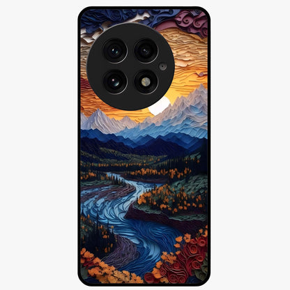 Sunrise River Dreams Glass Case for 1+13 scenic front view featuring river landscape under glowing sunrise sky
