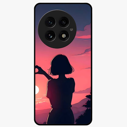 Sunset Silhouette Boy Glass Case for 1+13 artistic front view featuring boy silhouette against warm sunset backdrop