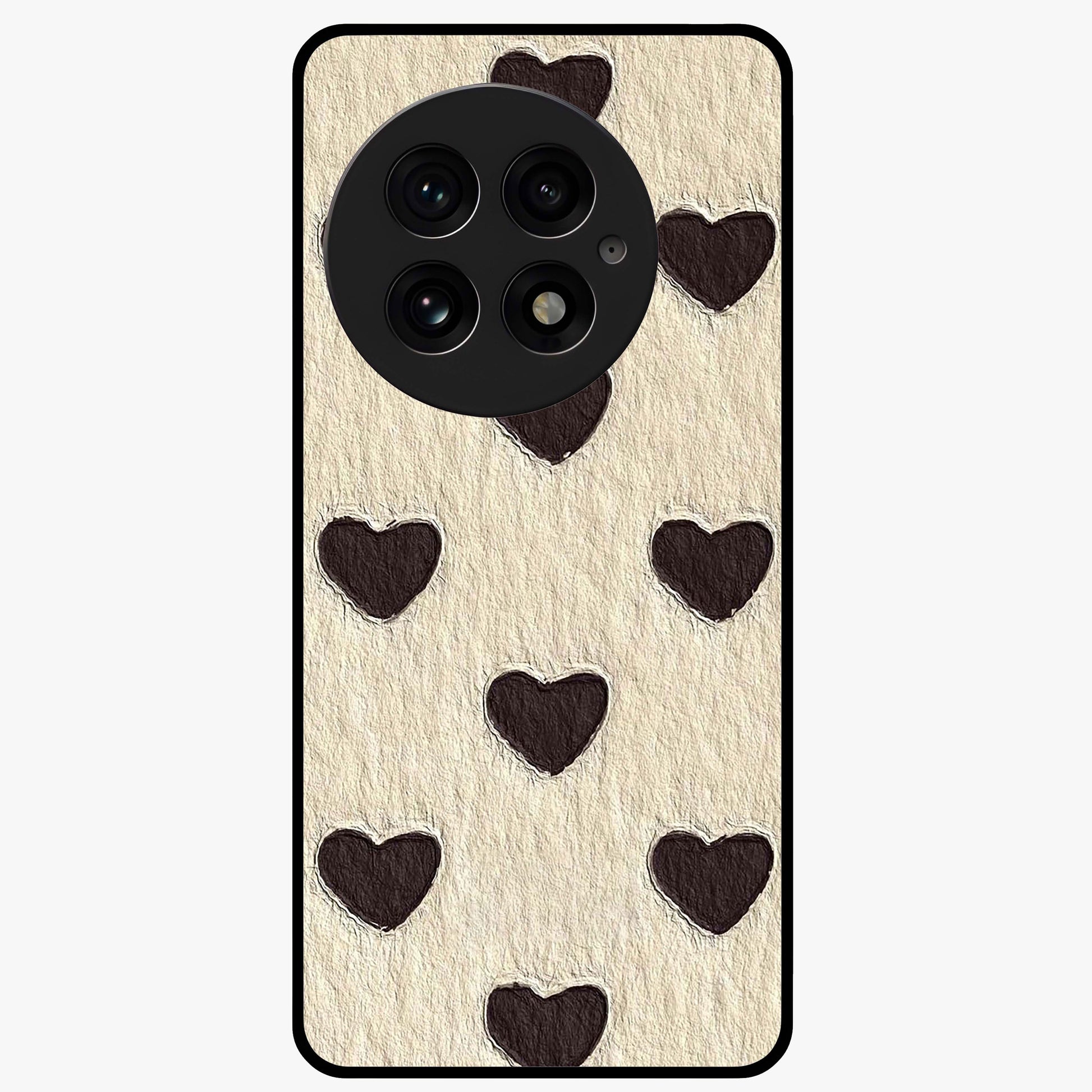 Textured Love Pattern Glass Case for 1+13 romantic front view featuring heart themed textured artwork