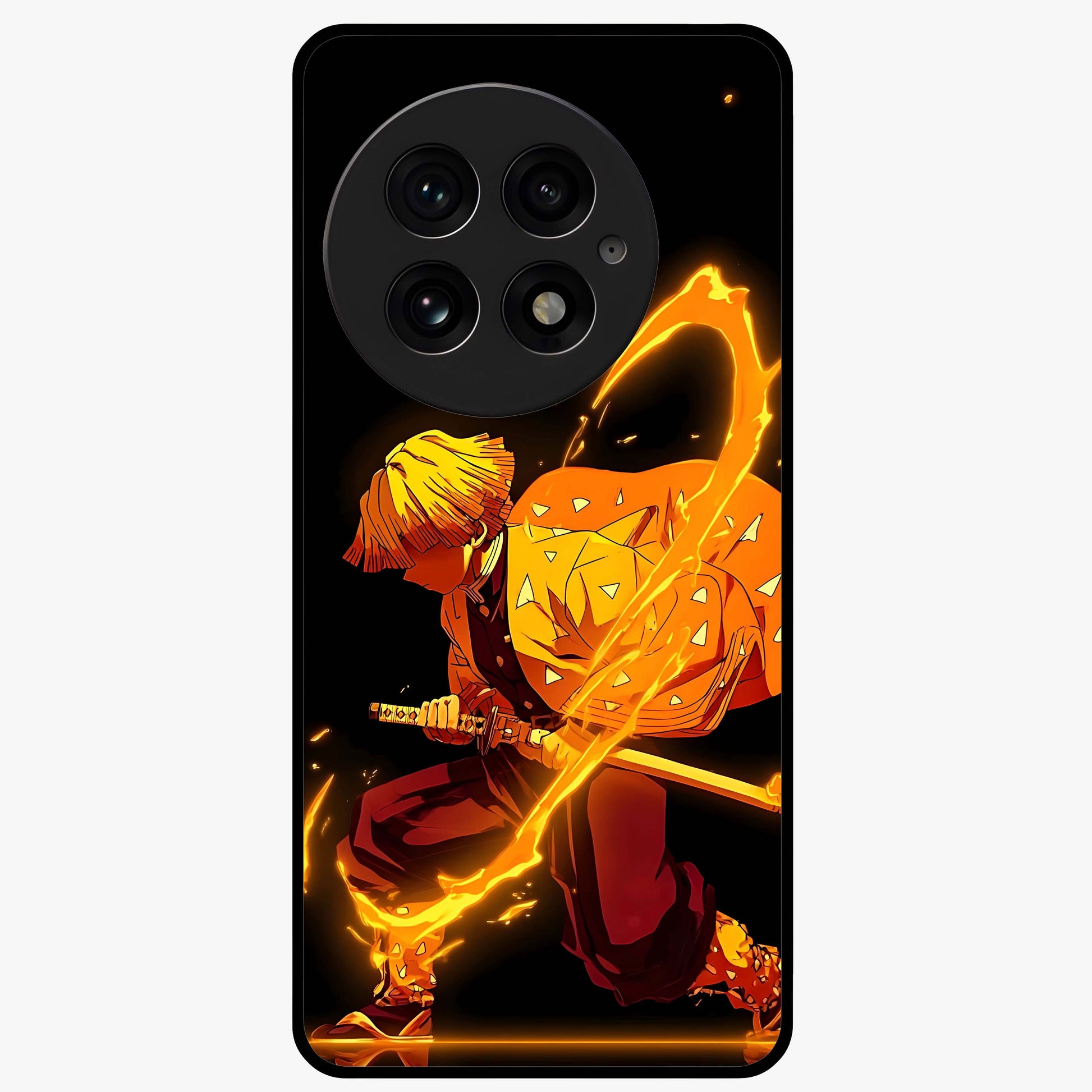 Thunder Flame Execution Glass Case for 1+13 intense front view featuring lightning and flame inspired artwork