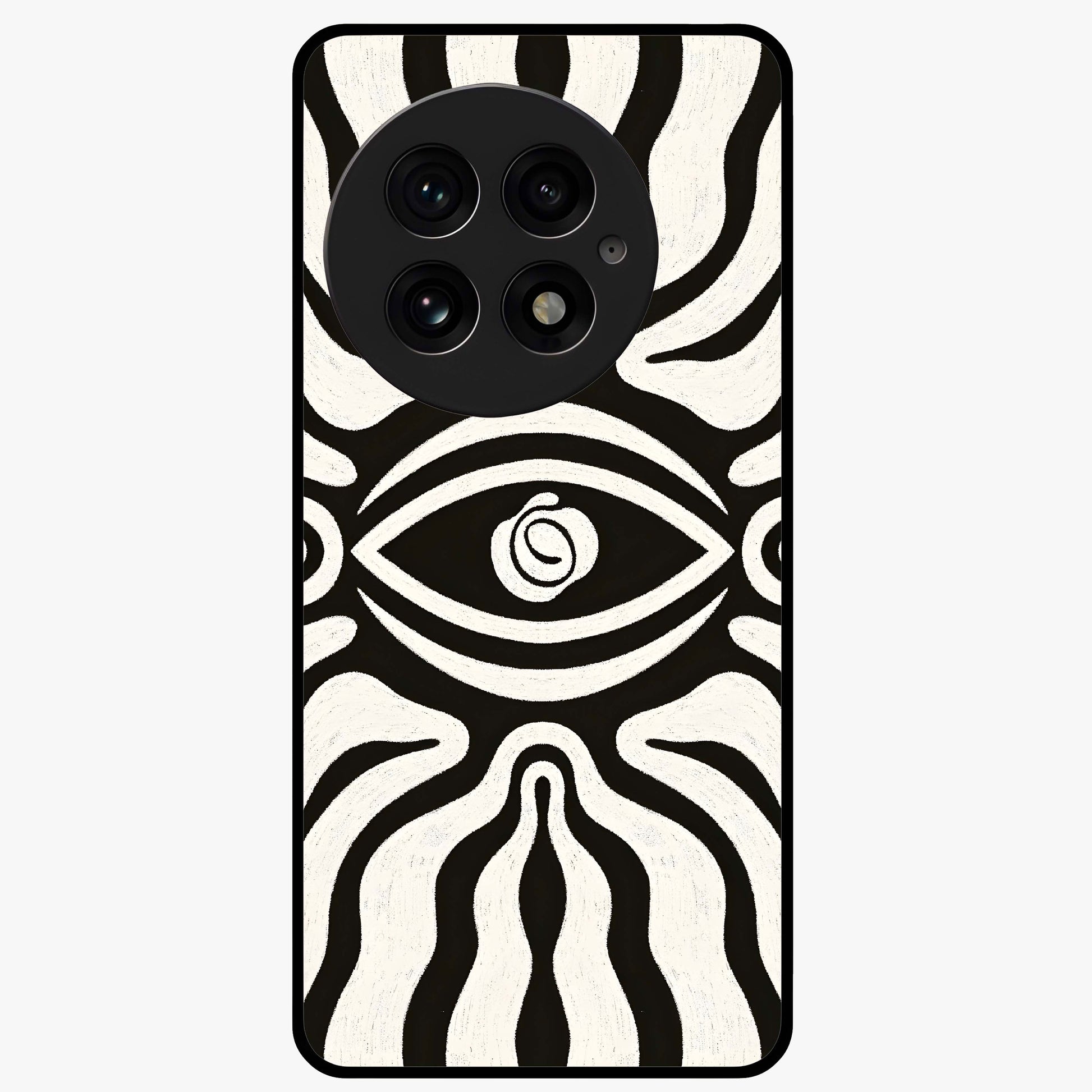 Trancewave Illusion Art Glass Case for 1+13 vibrant front view featuring abstract illusion inspired artwork