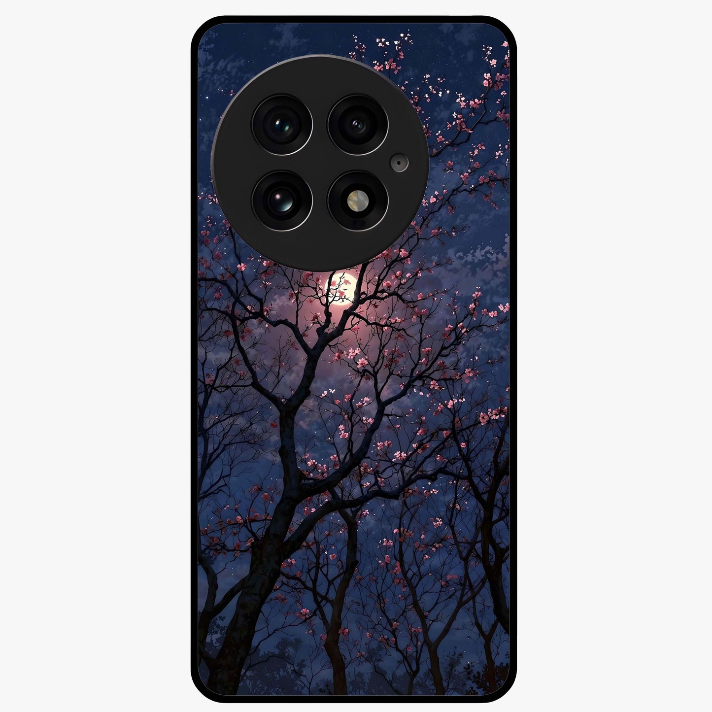 Twilight Sakura Serenade Glass Case for 1+13 elegant front view featuring cherry blossom artwork under twilight sky