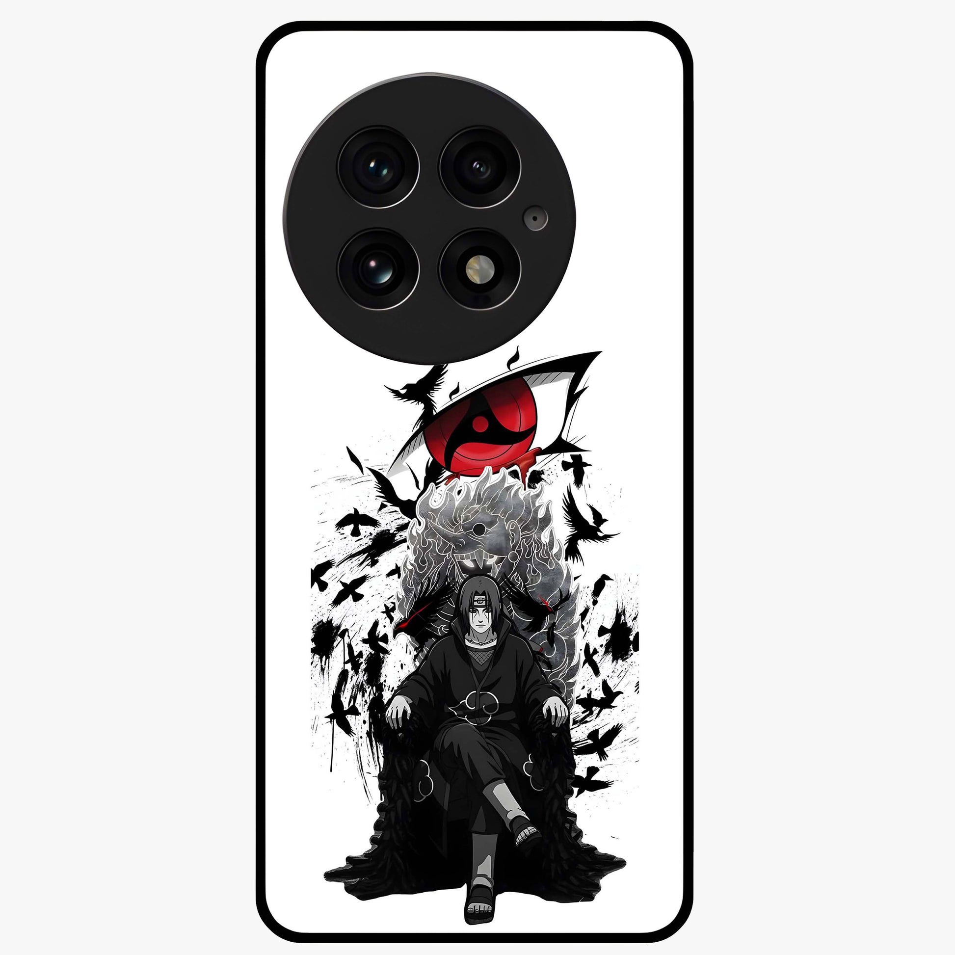 Uchiha Shadow Throne Glass Case for 1+13 intense front view featuring dark anime inspired throne artwork