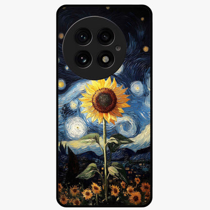 Van Gogh Sunflower Glass Case for 1+13 vibrant front view featuring sunflower artwork in painterly style
