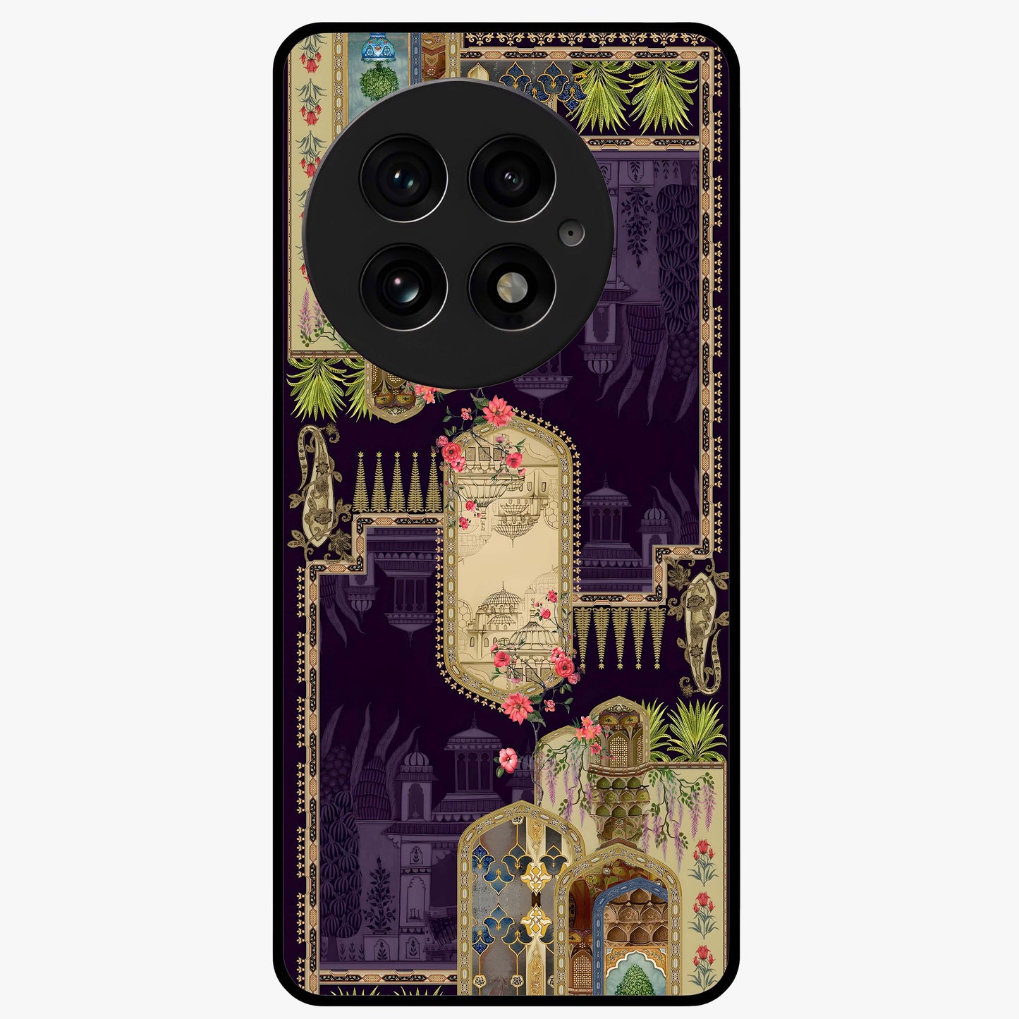 Velvet Mughal Art Glass Case for 1+13 luxurious front view featuring intricate Mughal inspired artwork