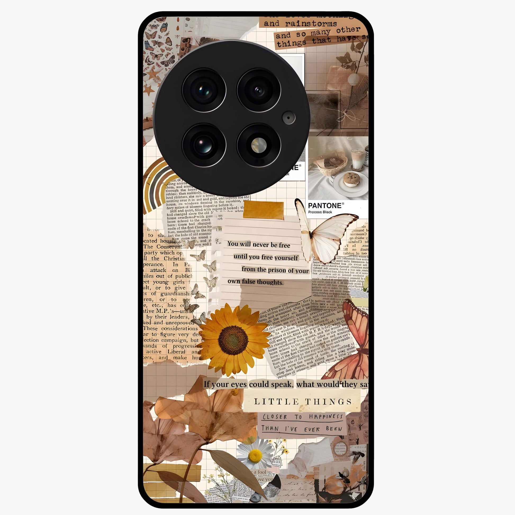 Vintage Aesthetic Collage Glass Case for 1+13 artistic front view featuring layered retro collage artwork