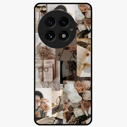 Vintage Bloom Story Glass Case for 1+13 elegant front view featuring classic floral artwork with nostalgic vibe