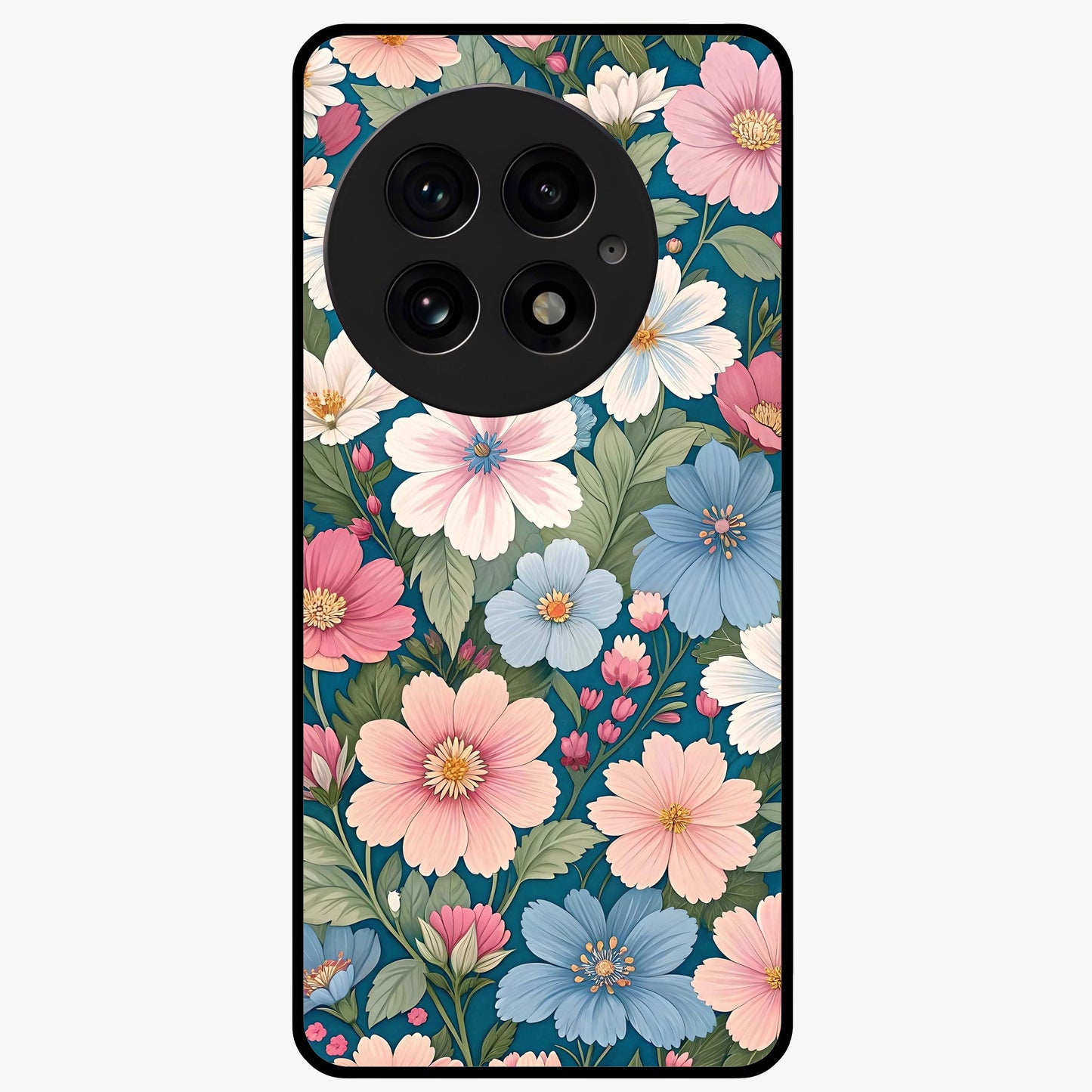 Vintage Floral Charm Glass Case for 1+13 graceful front view featuring charming retro floral artwork