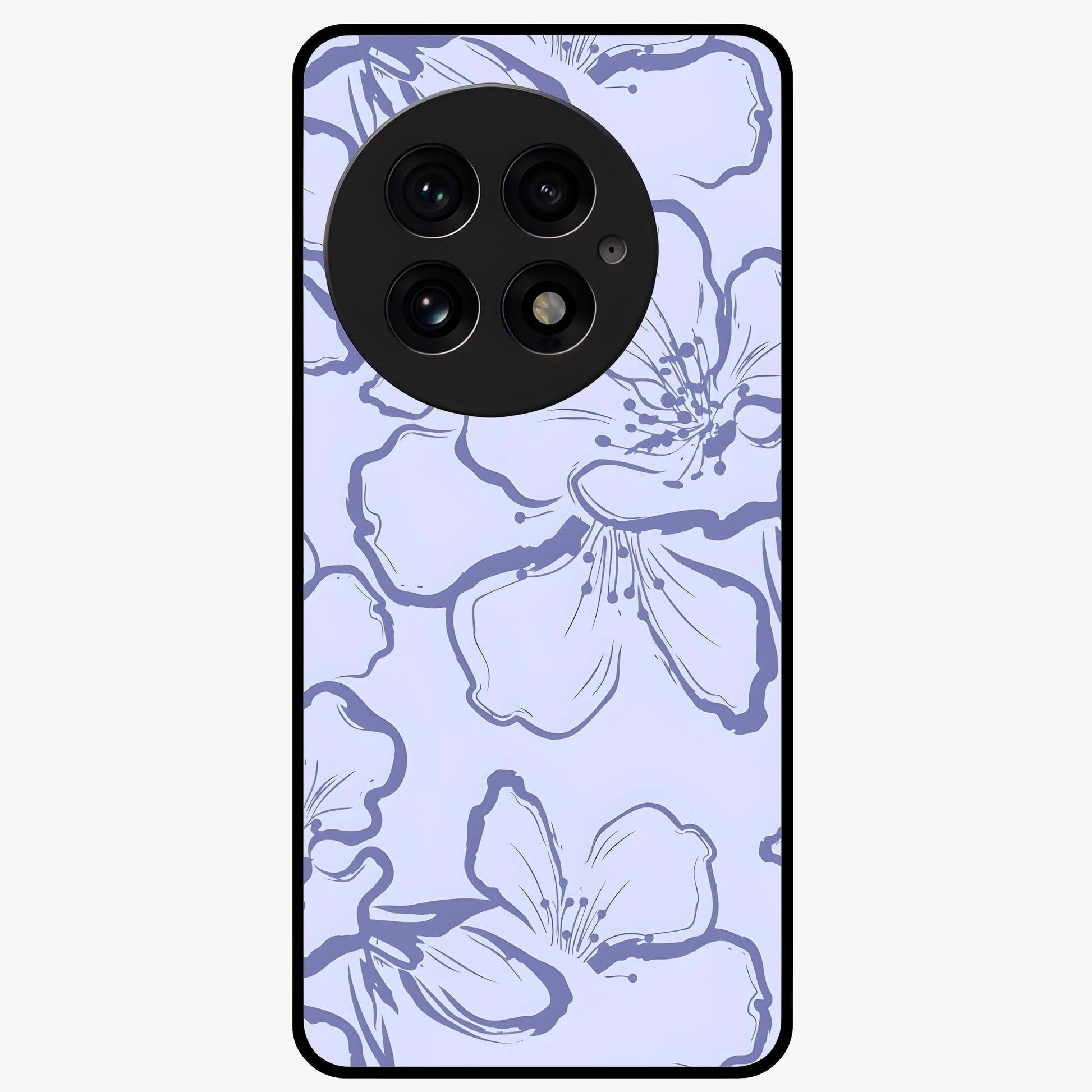 Violet Sketch Garden Glass Case for 1+13 artistic front view featuring floral sketch artwork in violet tones